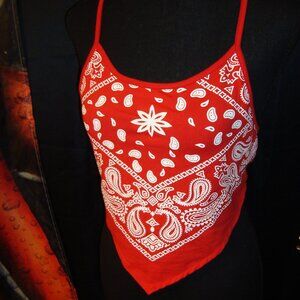 Paisley print red spaghetti strap tie back cami tanktop